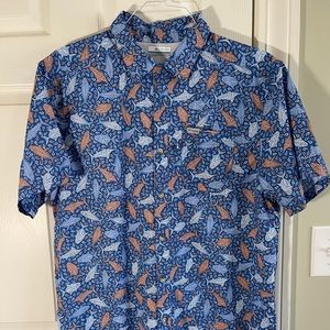 Men’s Columbia Super Slack Tide PFG Shirt Tribal Fish Print Large